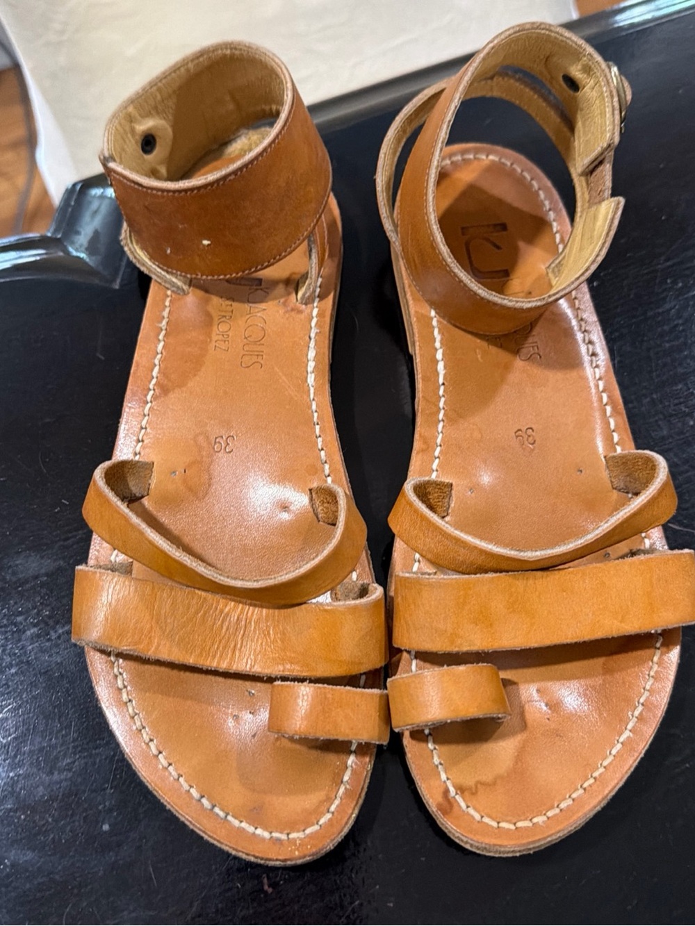 Women’s Tan Leather Ankle-Strap Sandals